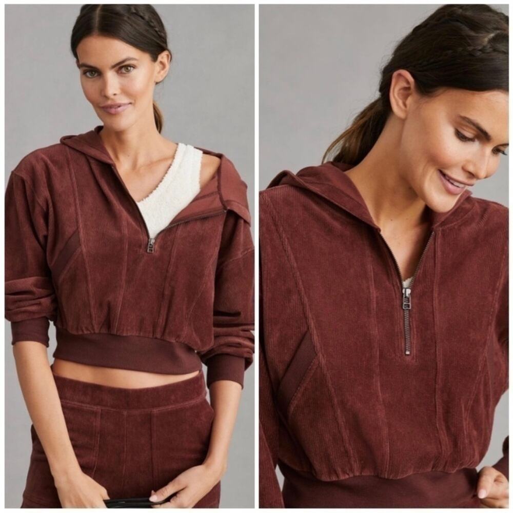 NWT Anthropologie Daily Practice brown velour hoodie sz L